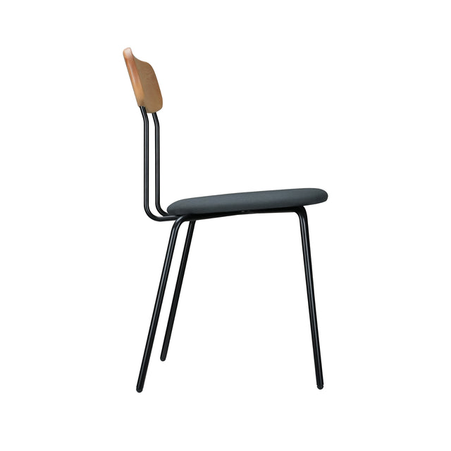 Modern Dining Chair with Ash Wood Backrest and Steel Frame | Upholstered Seat, Stackable for Home, Office, Restaurant, Cafe