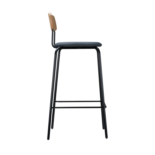 Counter Height Bar Stool with Wood Backrest and Footrest, Contemporary Upholstered Counter Height Chair with Steel Frame