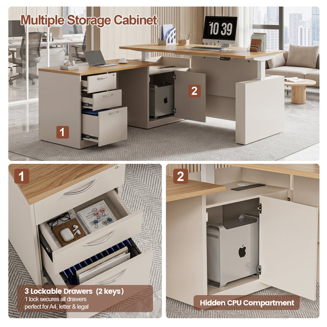 67" L-Shaped Executive Standing Desk – Brushless Dual Motor, Pre-Assembled Frame & Lockable Storage