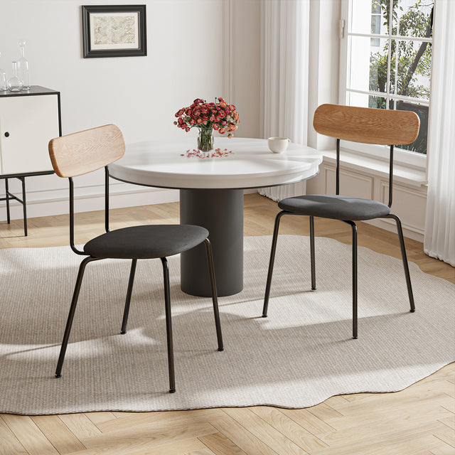 Modern Dining Chair with Ash Wood Backrest and Steel Frame | Upholstered Seat, Stackable for Home, Office, Restaurant, Cafe