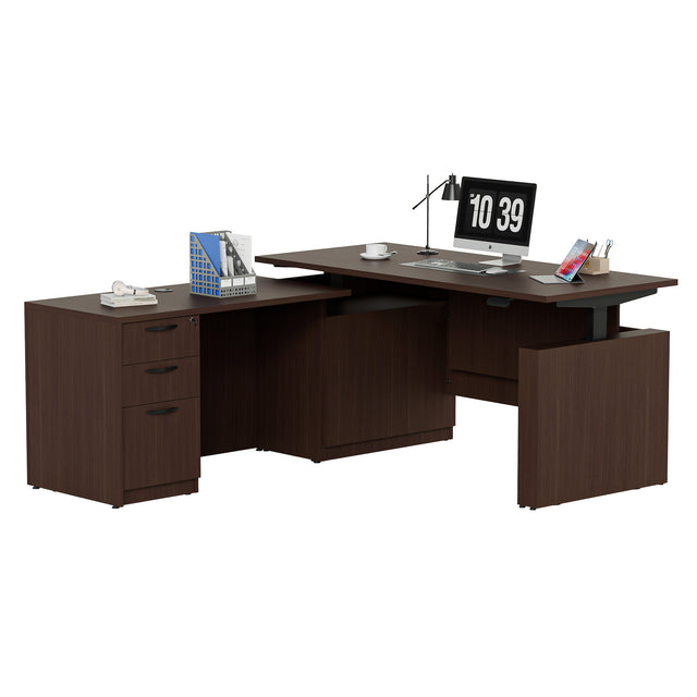 GINO Collection | 76.77'' Height Adjustable L-Shaped Executive Desk with Pre-Assembled Frame, Drawers and Shelves