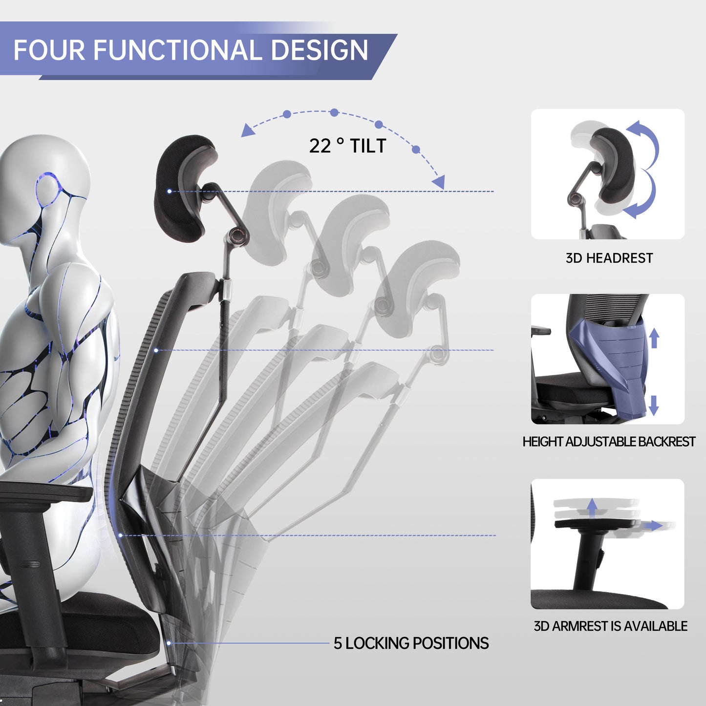 ALFA Executive Task Chair with Head Rest Multifunctional Chair for Home & Office Adjustable Back and Armrest Chair 207