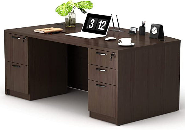 GINO Collection | 67" W Executive Office Desk with Two File Cabint 3 piece set