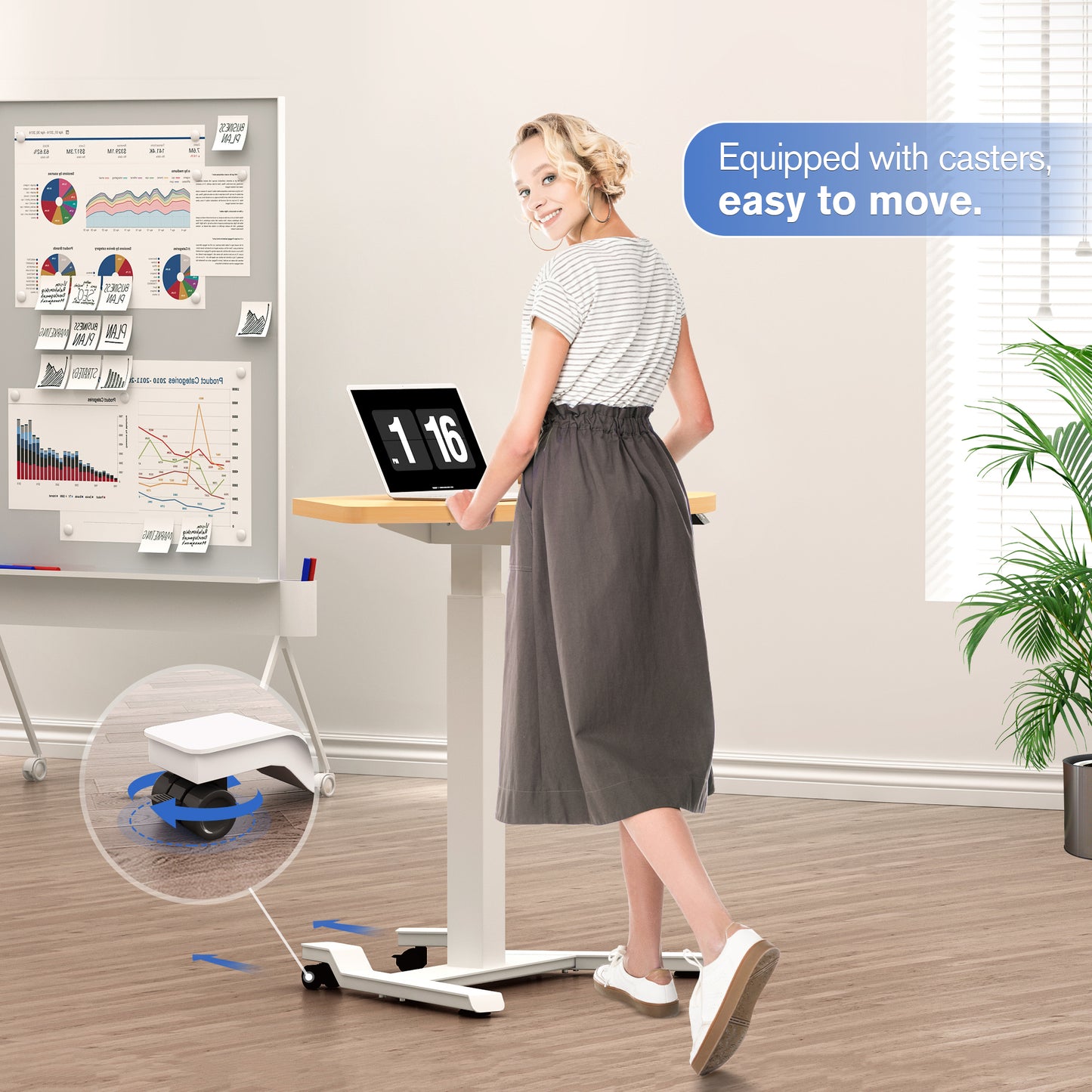 Fan-Shape Mobile Podium | ALFA Adjustable Laptop Stand with Locking Wheels & Presets