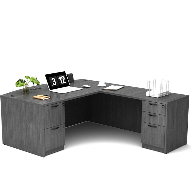 GINO Collection | 67" W L Shape Executive Office Desk with Two File Cabint - Gray | 4 piece set 2205