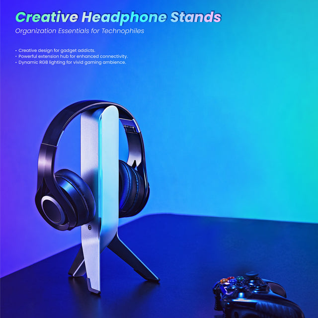 RGB Tripod Headphone Stand, Desk Gaming Headset Holder with 2 USB Charging Ports