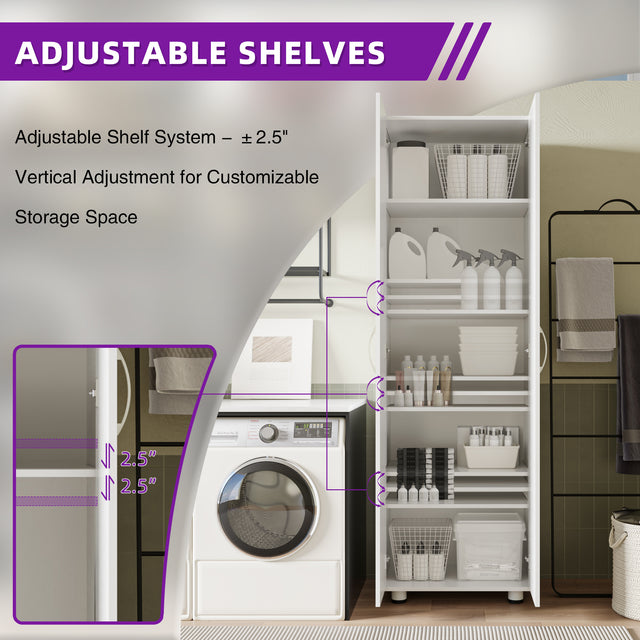 75" Tall Garage Storage Cabinet with Adjustable Shelves, White Freestanding Cabinet for Garage, Laundry Room, Pantry, Kitchen, Pantry, or Workshop