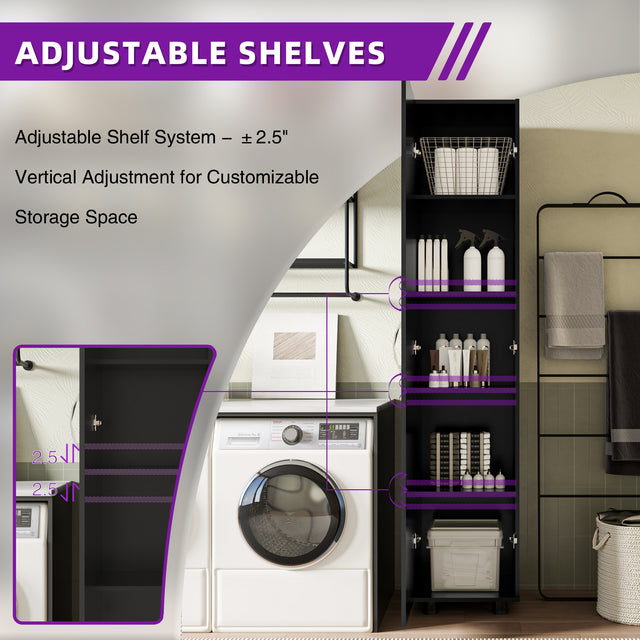 75"H Narrow Pantry Storage Cabinet Single Door with Adjustable Shelves, Freestanding Utility Organizer for Garage, Laundry Room, Pantry, or Office