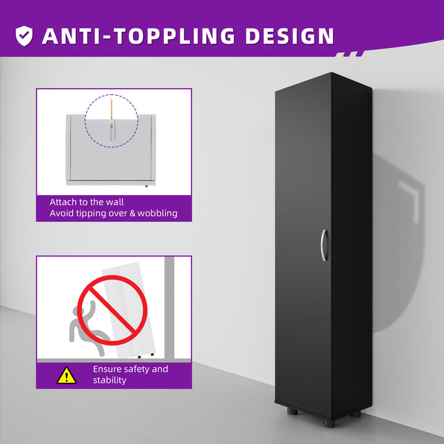 75"H Narrow Pantry Storage Cabinet Single Door with Adjustable Shelves, Freestanding Utility Organizer for Garage, Laundry Room, Pantry, or Office