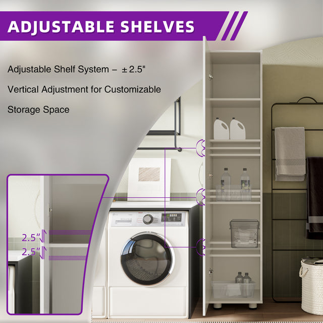 75"H Narrow Pantry Storage Cabinet Single Door with Adjustable Shelves, Freestanding Utility Organizer for Garage, Laundry Room, Pantry, or Office