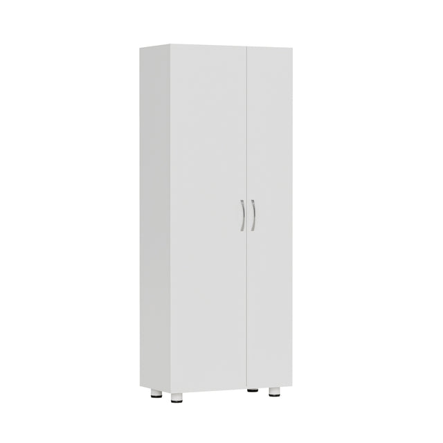 75" H Asymmetrical Storage Cabinet with Adjustable Shelves and Utility Compartment