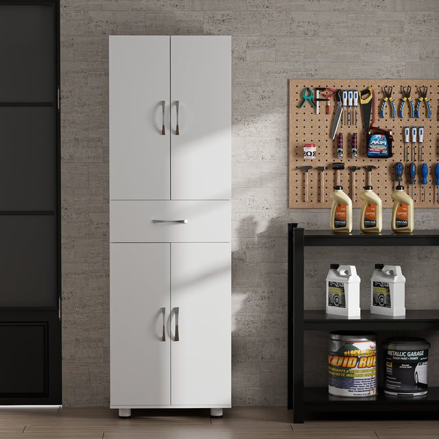 75''H Garage Storage Cabinet with Drawer and Adjustable Shelves