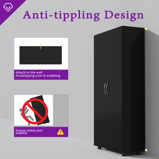 75'' Tall Utility Storage Cabinet with Doors and Adjustable Shelves