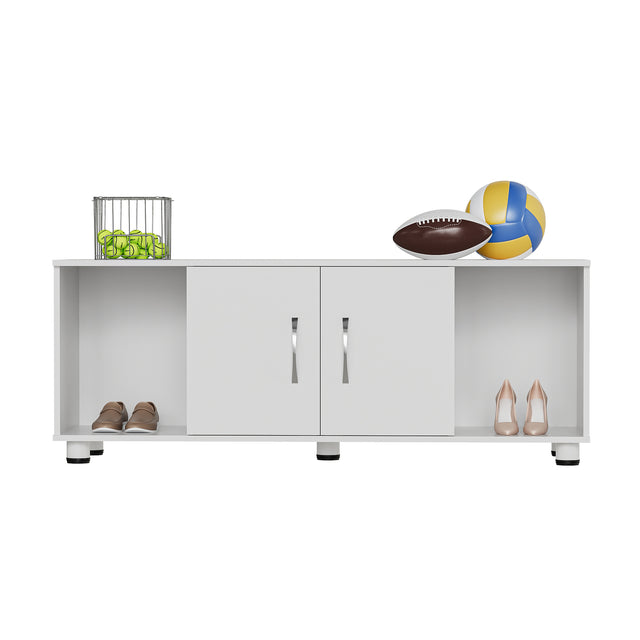 2-Door Storage TV Stand with Open Cubbies for Living Roomor Bedroom | Shoe Organizer Bench for Entryway
