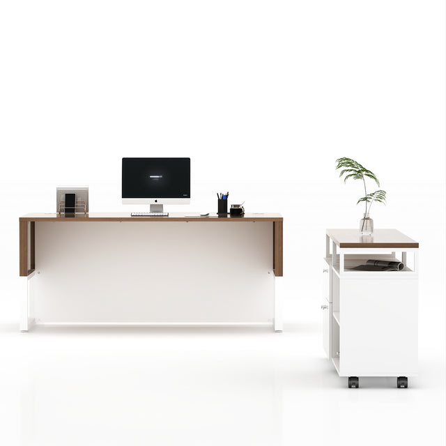 67” Wide L-Shaped Executive Desk With Bow Front Desk Mobile Filing Storage Cabinet And Bookcase
