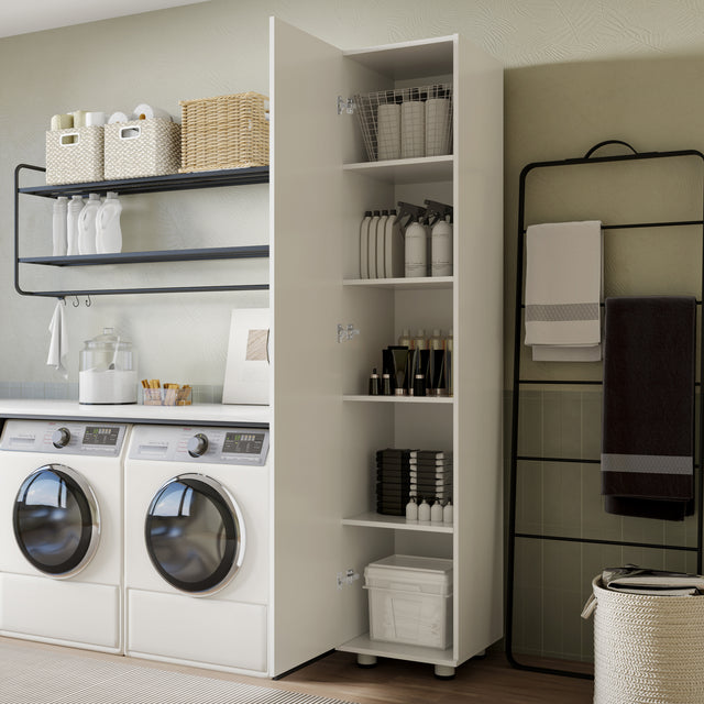 75"H Narrow Pantry Storage Cabinet Single Door with Adjustable Shelves, Freestanding Utility Organizer for Garage, Laundry Room, Pantry, or Office