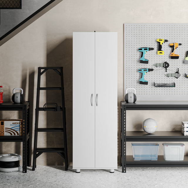 75" Tall Garage Storage Cabinet with Adjustable Shelves, White Freestanding Cabinet for Garage, Laundry Room, Pantry, Kitchen, Pantry, or Workshop