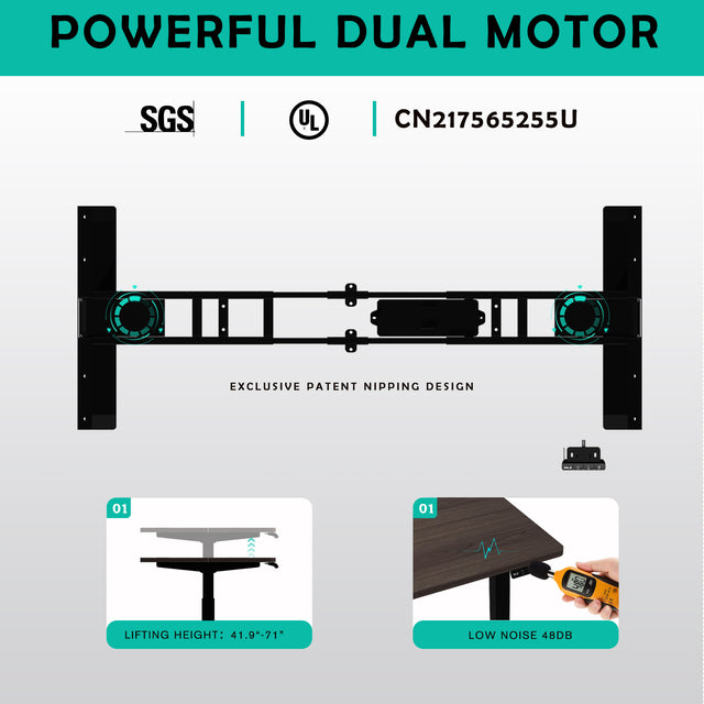 ALFA Dual Motor Electric Standing Desk Height Adjustable Standing Desk Fully Standing Desk with Splice Board 60" x 30"