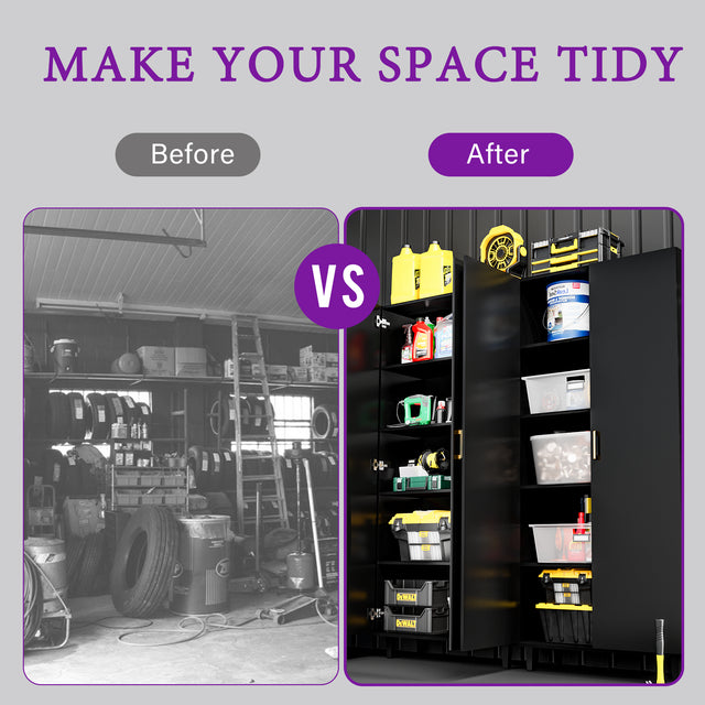 75" H Asymmetrical Storage Cabinet with Adjustable Shelves and Utility Compartment