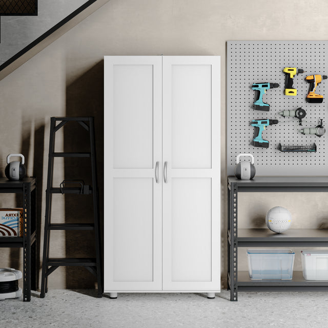 75" Tall Garage Storage Cabinet with 3 Adjustable Shelves, Freestanding Tall Utility Cabinet with Doors for Garage, Laundry Room, Pantry, or Office