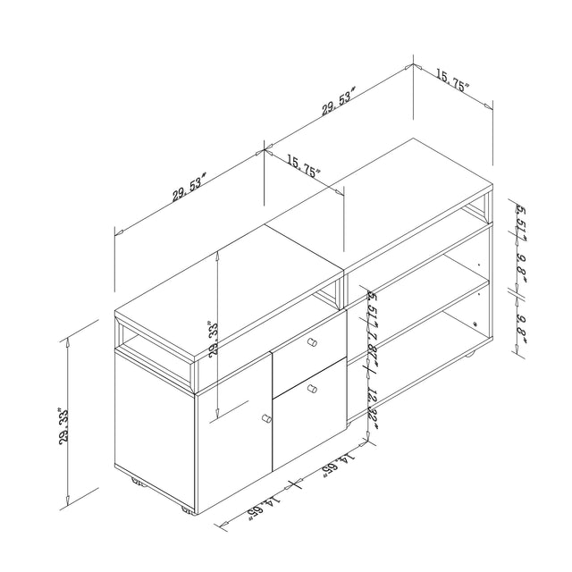 Mobile File Cabinet and Bookcase, Modern Business Set Workstation for Home Office