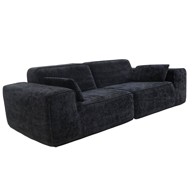 95" Boneless Modular Sectional Couch, Deep Seat Cloud Sofa No Assembly Black Chenille Modular Couch with 24.8" Deep Seat, 30D Solid Foam Core, 2 Washable Pillows, 2-3 Seater Living Room Sofa