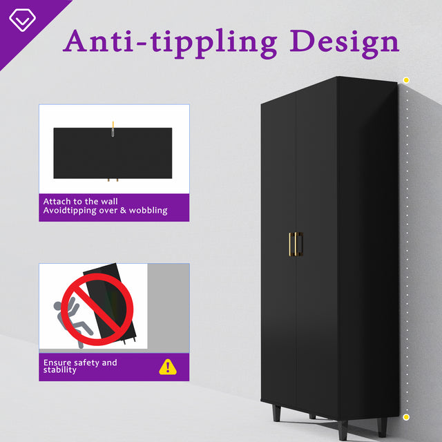 75" H Asymmetrical Storage Cabinet with Adjustable Shelves and Utility Compartment