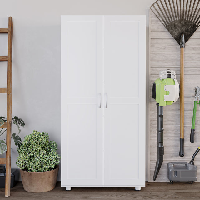 75" Tall Garage Storage Cabinet with 3 Adjustable Shelves, Freestanding Tall Utility Cabinet with Doors for Garage, Laundry Room, Pantry, or Office