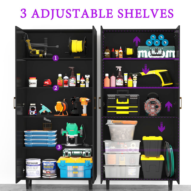 75" H Asymmetrical Storage Cabinet with Adjustable Shelves and Utility Compartment