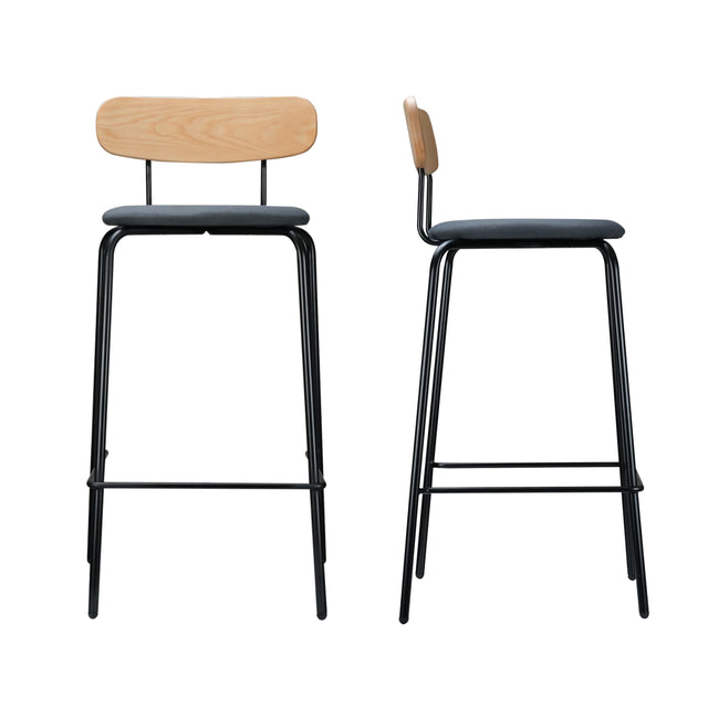 Counter Height Bar Stool with Wood Backrest and Footrest, Contemporary Upholstered Counter Height Chair with Steel Frame