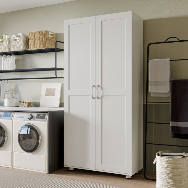 75" Tall Garage Storage Cabinet with 3 Adjustable Shelves, Freestanding Tall Utility Cabinet with Doors for Garage, Laundry Room, Pantry, or Office