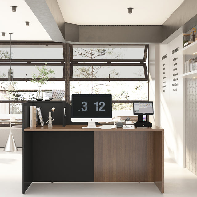 ALFA Manufactured Wood Reception Desk — 64" Front Office Desk with Privacy Panel, Cable Management & Adjustable Feet