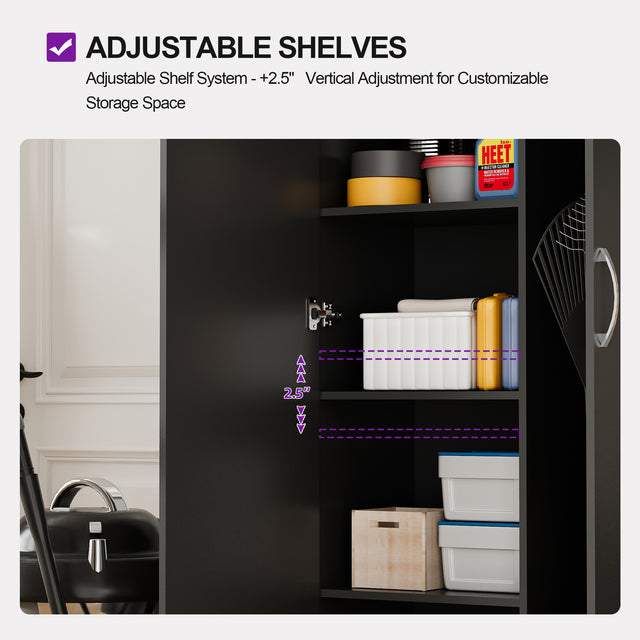 75" H Asymmetrical Storage Cabinet with Adjustable Shelves and Utility Compartment