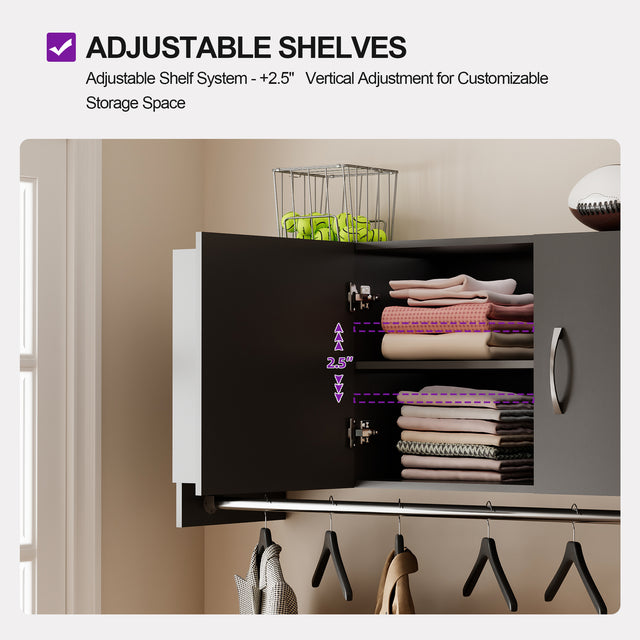 54”Wall Mounted Cabinet with Hanging Rod | 3-Door Storage Cabinet with Adjustable Shelf, Hanging Storage Cupboard for Laundry Room, Mudroom, Garage, Kitchen