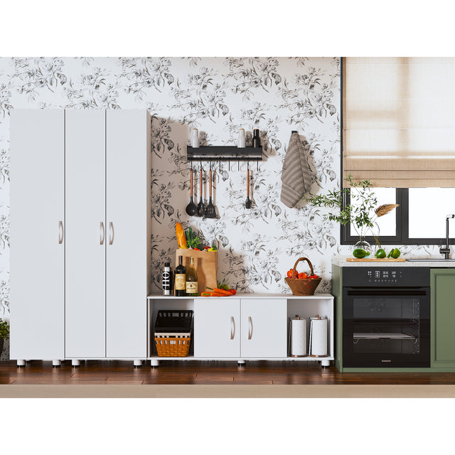 75"H Narrow Pantry Storage Cabinet Single Door with Adjustable Shelves, Freestanding Utility Organizer for Garage, Laundry Room, Pantry, or Office