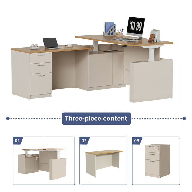 67" L-Shaped Executive Standing Desk – Brushless Dual Motor, Pre-Assembled Frame & Lockable Storage