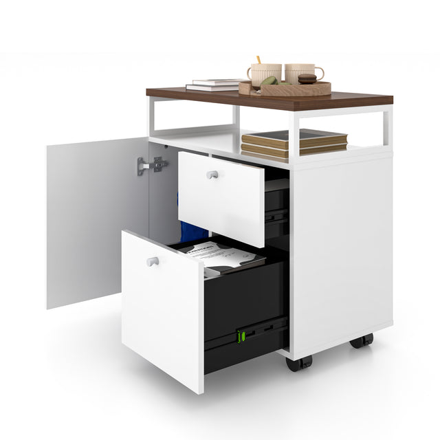 67" Wide L-Shaped Executive Desk With Mobile Filing Storage Cabinet And Bookcase