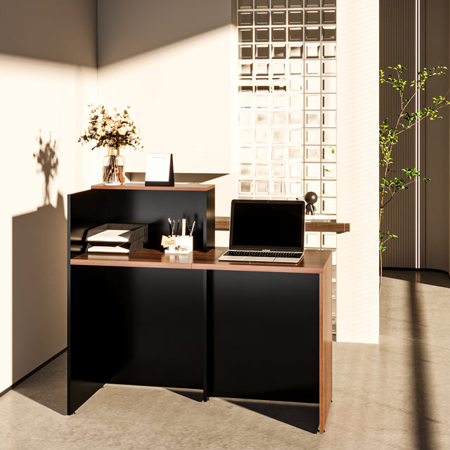 Modern Manufactured Wood Reception Desk | Front Office Counter with Cable Management & Scratch-Resistant Laminate Surface | Ideal for Office, Salon, or Retail Spaces