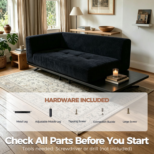 101" Boneless Couch with Raised Base, Deep Seat Cloud Sofa, Easy Clean,Modular Boneless Couch with Raised Platform Base