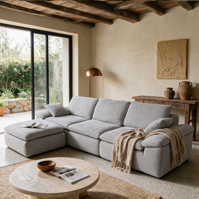 119" L-Shaped Sectional Boneless Couch, Cloud Modular Sofa No Assembly