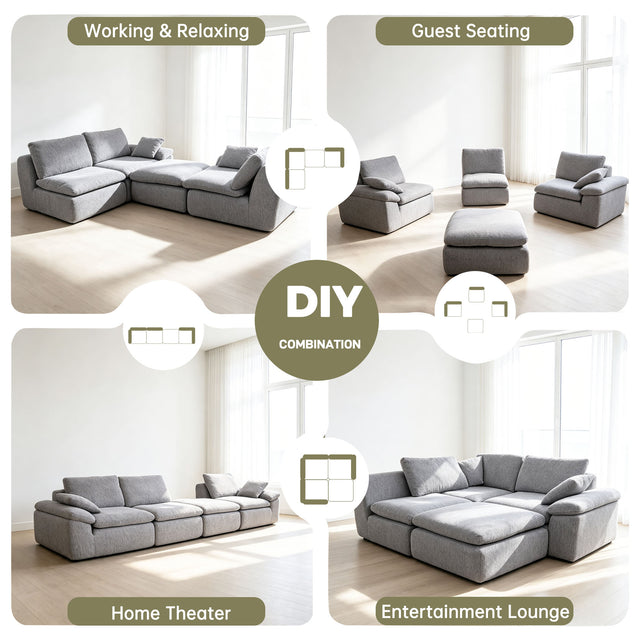 119" L-Shaped Sectional Boneless Couch, Cloud Modular Sofa No Assembly