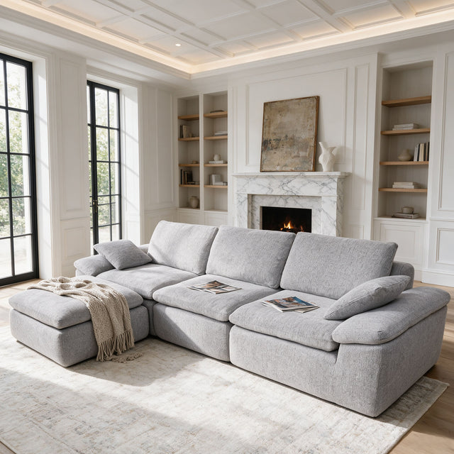 119" L-Shaped Sectional Boneless Couch, Cloud Modular Sofa No Assembly