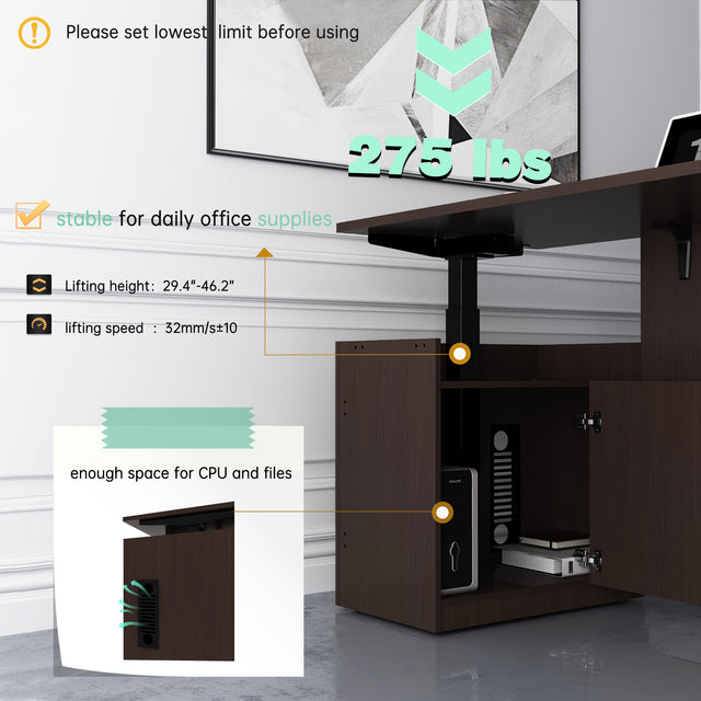 GINO Collection | 76.77'' Height Adjustable Executive Standing desk with Cabinets