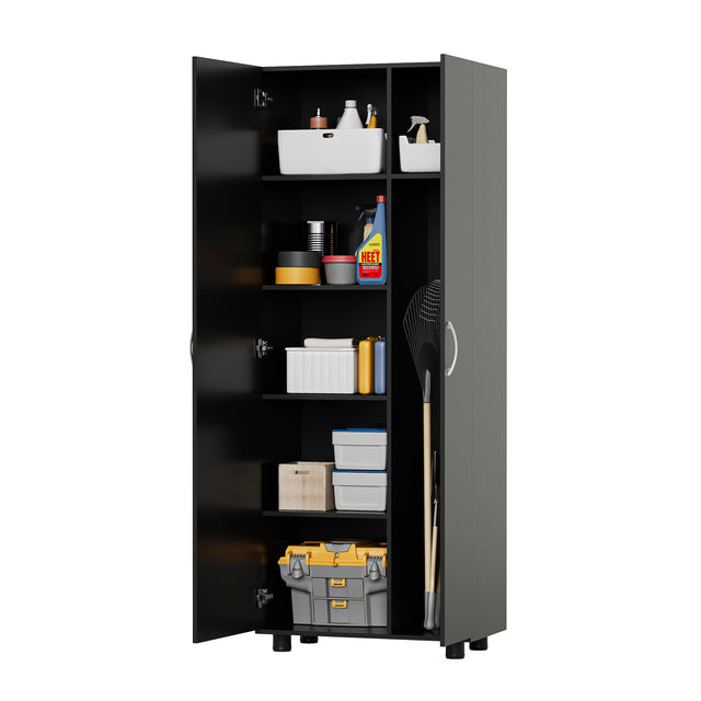 75" H Asymmetrical Storage Cabinet with Adjustable Shelves and Utility Compartment