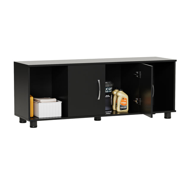 2-Door Storage TV Stand with Open Cubbies for Living Roomor Bedroom | Shoe Organizer Bench for Entryway