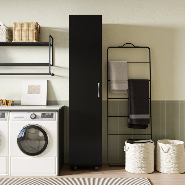 75"H Narrow Pantry Storage Cabinet Single Door with Adjustable Shelves, Freestanding Utility Organizer for Garage, Laundry Room, Pantry, or Office