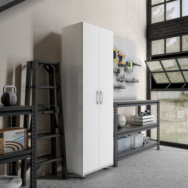 75" Tall Garage Storage Cabinet with Adjustable Shelves, White Freestanding Cabinet for Garage, Laundry Room, Pantry, Kitchen, Pantry, or Workshop