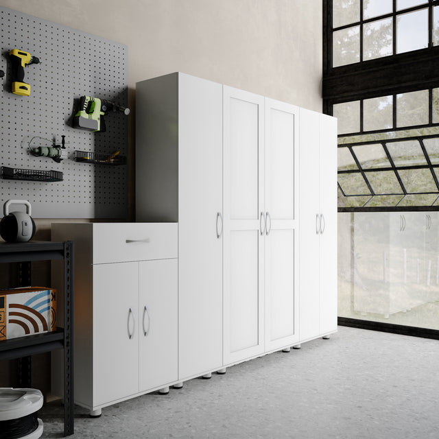 75" Tall Garage Storage Cabinet with 3 Adjustable Shelves, Freestanding Tall Utility Cabinet with Doors for Garage, Laundry Room, Pantry, or Office