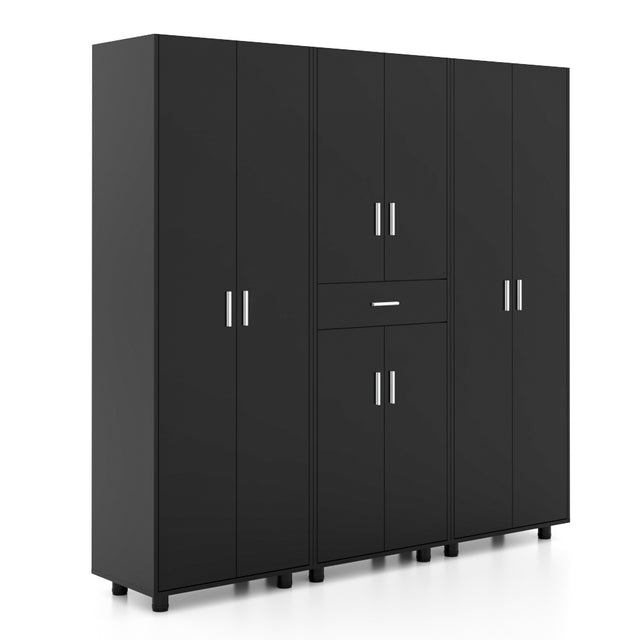 Garage Set 3 Pantry Storage Cabinet with 10 Utility Shelves, 70" Wooden Organization Garage Cabinet for Home Office Utility Room