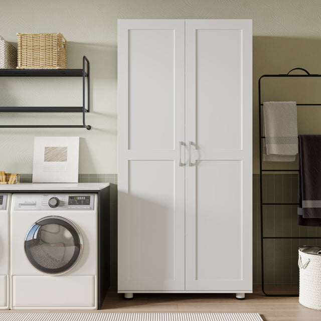 75" Tall Garage Storage Cabinet with 3 Adjustable Shelves, Freestanding Tall Utility Cabinet with Doors for Garage, Laundry Room, Pantry, or Office